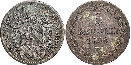 Pius IX 1858 5 Baiocchi